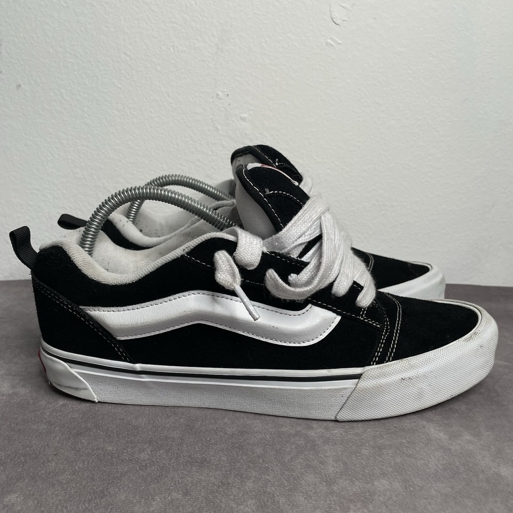 Vans Knu Skool Mens Size 9.5 Black White Fat Tongue Athletic Skate Shoes Skater